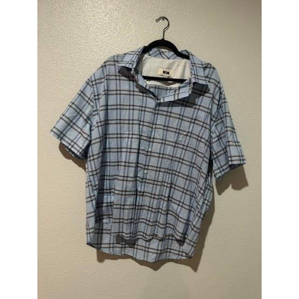 Joseph Abboud Mens XXL Blue Plaid Short Sleeve Button Down Cotton Shirt